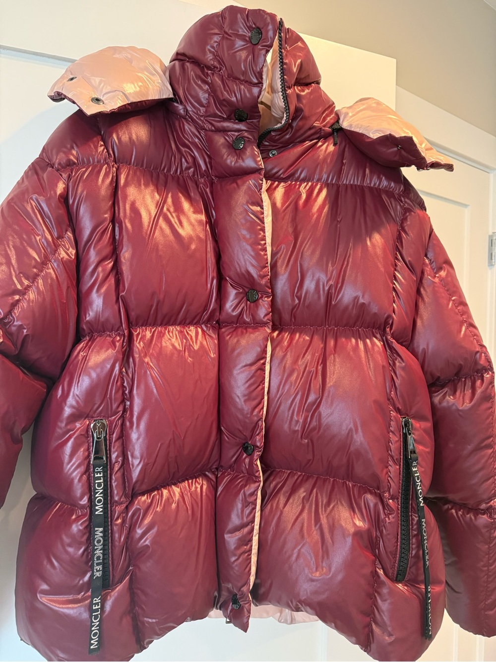 Moncler Women’s Maroon Glossy Puffer Jacket